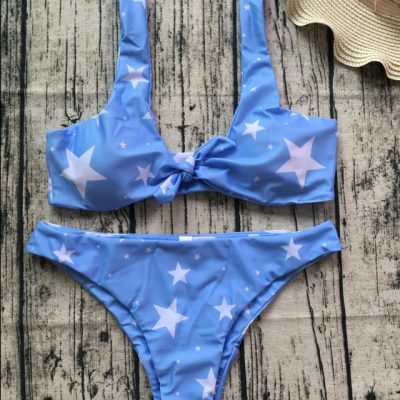 traje de baño azul push up nudo delantero bikini